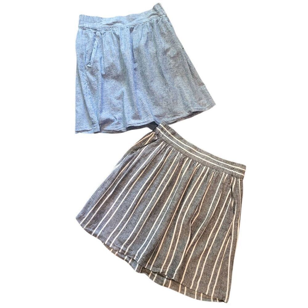 LOFT Skirt Bundle Women's Small Blue Linen Blend Pleated Knee Length Summer